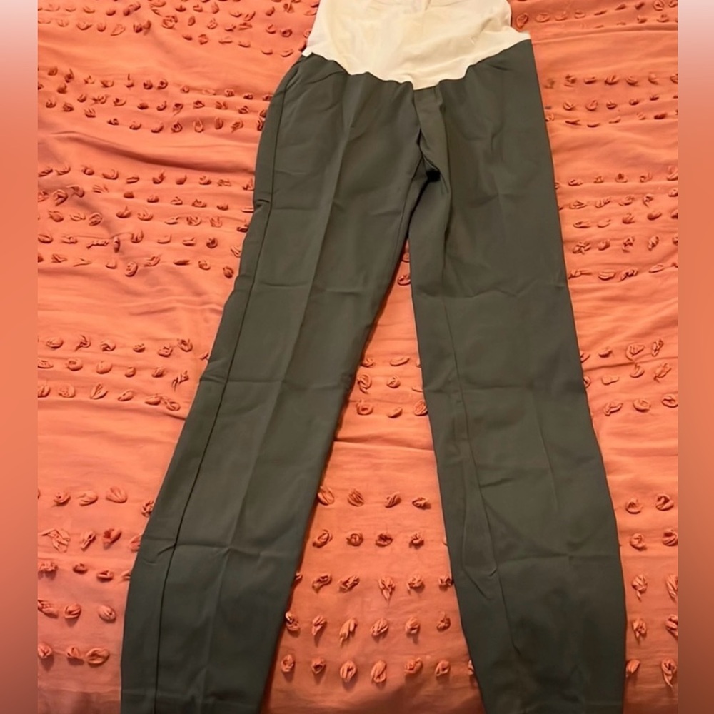 Motherhood Maternity Work Pants, Size: Small, olive green.